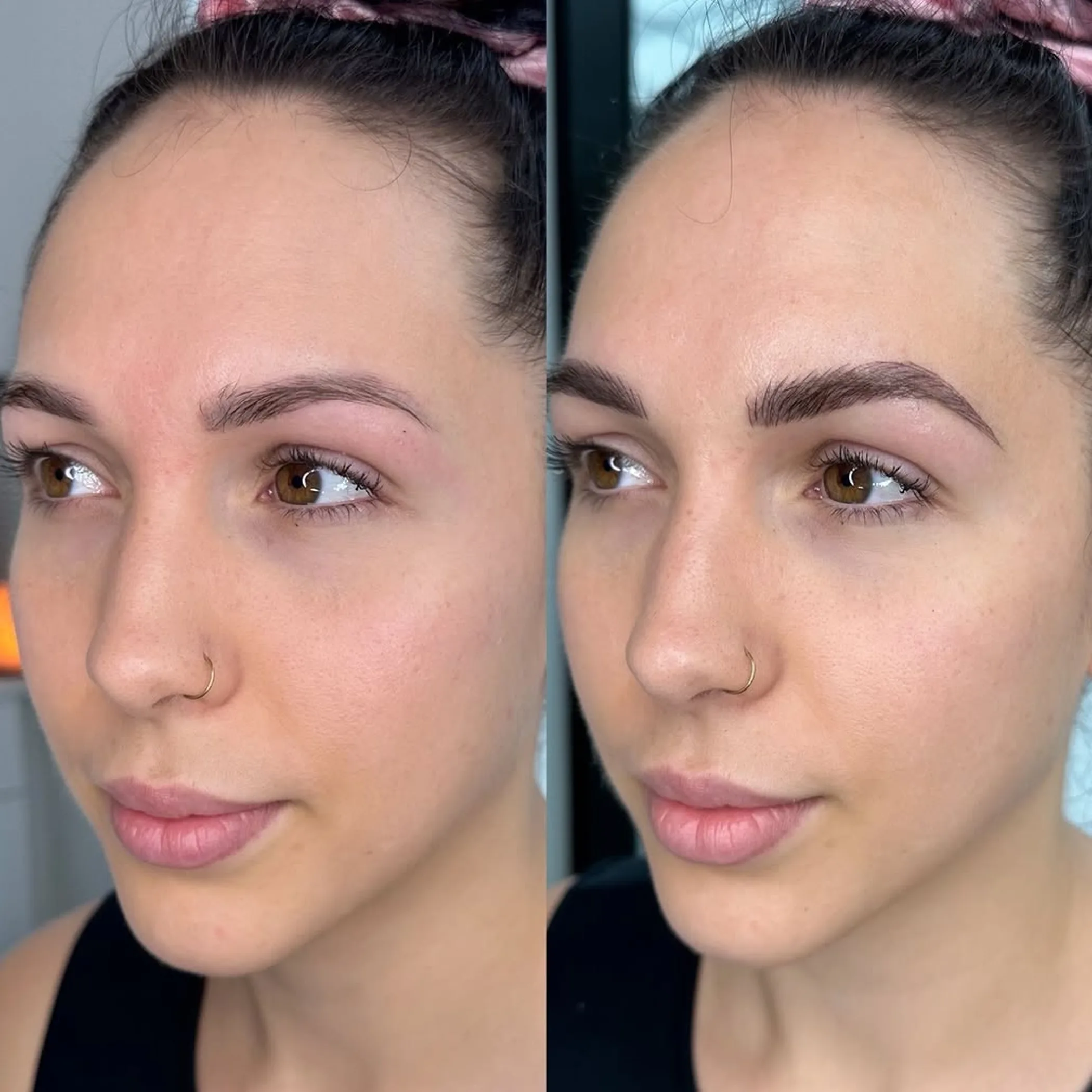 close-up of feathered eyebrows